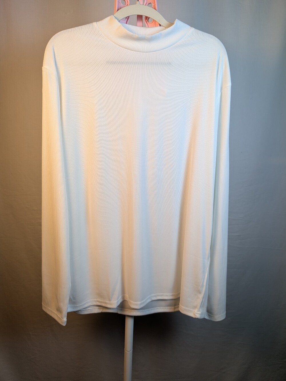 COOFANDY White Ribbed Mock Neck Long Sleeve Top Size L NWOT
